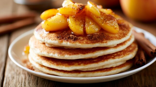Delicious fluffy pancakes topped with caramelized peaches and cinnamon spice, perfect for breakfast or brunch to delight your taste buds and start the day right