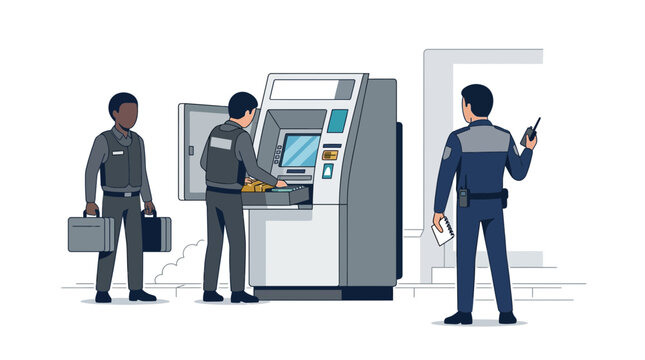 ATM maintenance by security personnel, cash replenishment and service