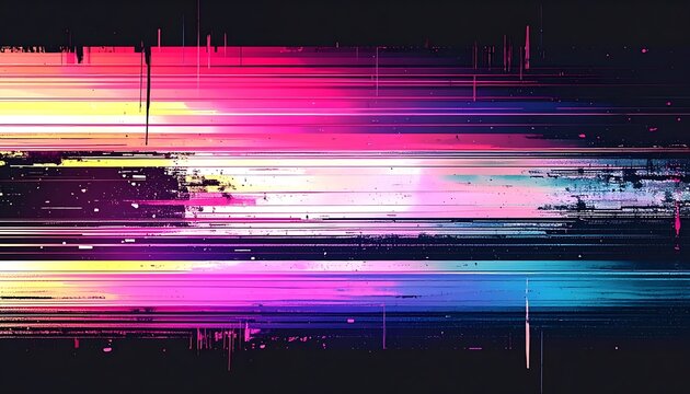 Abstract digital glitch art with vibrant neon stripes and pixelation, representing data corruption or signal interference