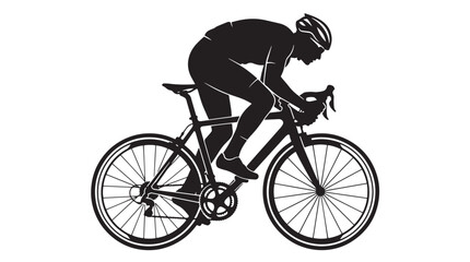 Obraz premium Black Silhouette of a Male Cyclist Riding a Road Bicycle in Racing Posture on White Background