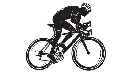 Fototapeta premium Black Silhouette of Professional Cyclist Racing on Road Bike Isolated on White Background