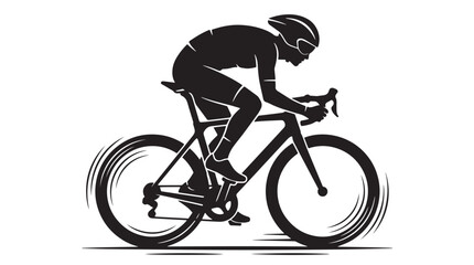 Fototapeta premium Dynamic Black Silhouette of Professional Cyclist Racing on a Fast Road Bicycle Vector Illustration