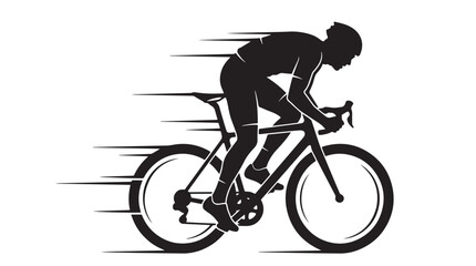 Fototapeta premium Professional Road Cyclist Silhouette Racing Fast with Speed Motion Lines on White Background