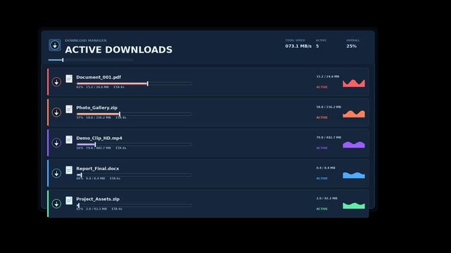 Modern Download Manager Interface with Active File Progress