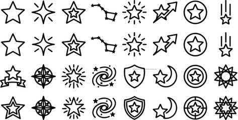 Fototapeta premium Star Rating Achievement and Celestial Icons Set with Shield Moon and Constellation SymbolsStar Rating Achievement and Celestial Icons Set with Shield Moon and Constellation Symbols