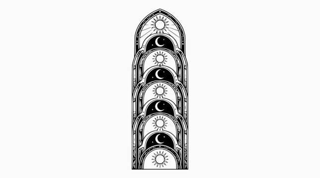 Celestial Archway: Sun and Moon Cycle Progression, Cosmic Window Design
