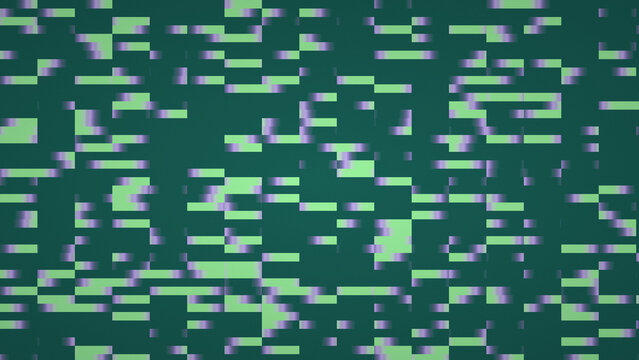 Green and lavender glitch pixel mosaic.