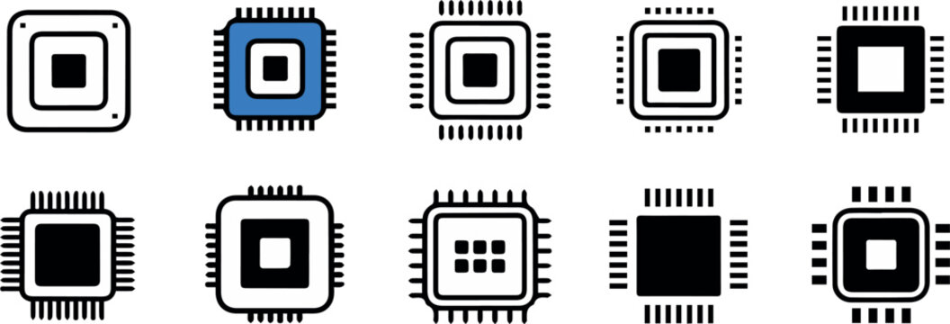 microchip icon pack line art processor and circuit component symbols