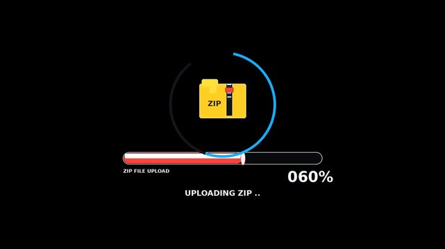 Digital ZIP File Upload Progress Bar Animation on Black Background