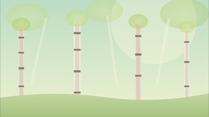 Pastel birch forest with white tree trunks and soft sunlight background © rokit_art