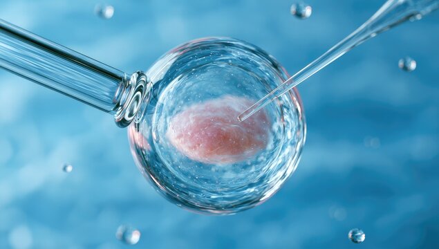 In Vitro Fertilization Process Microscopic View of Egg and Sperm.