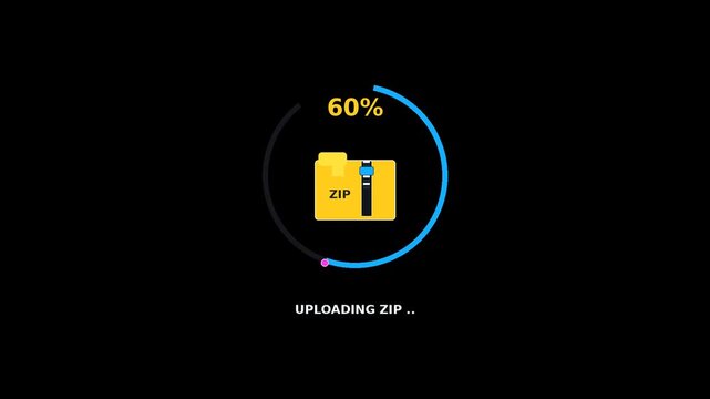 Uploading Zip File Animation with Progress Bar on Black Background