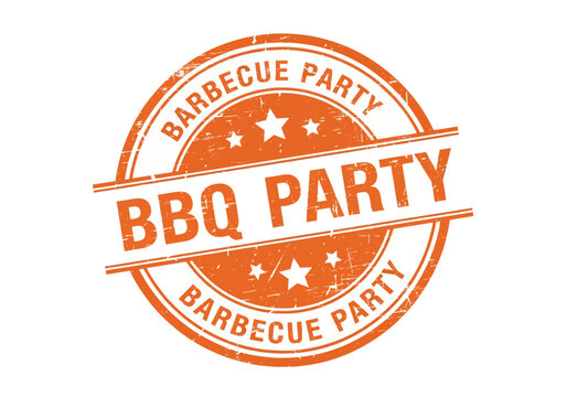 Orange Grunge BBQ Party Stamp with Stars and Text, Festive Invitation Element