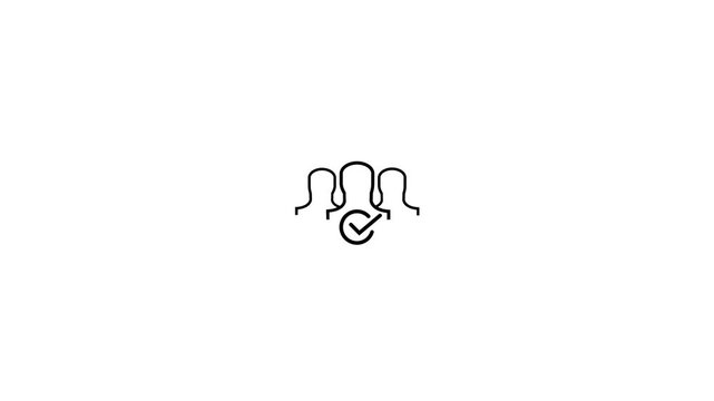 Three stylized black outline figures of people stand side by side with a circular checkmark symbol in front of the middle figure on a clean white background signifying selection approval or a
