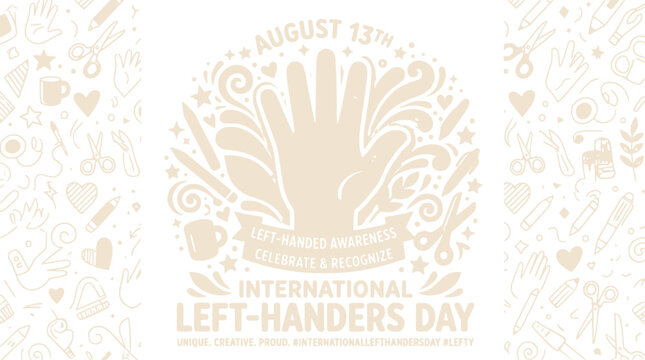 International Left-Handers Day August 13th Celebration with Hand and Art Supplies