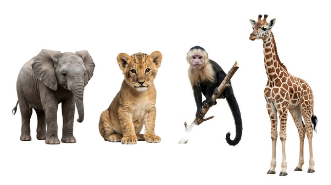 African baby animals collection isolated on transparent background