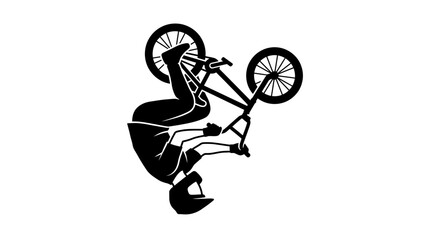 Obraz premium BMX Rider Performing Backflip Stunt Silhouette on White Background