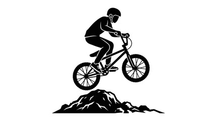 Obraz premium BMX Rider Jumping Dirt Ramp Silhouette