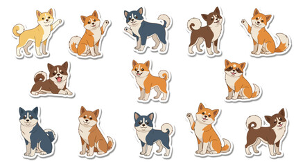 Obraz premium Adorable Japanese Shiba Inu Puppy Vector Sticker Collection