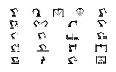 Fototapeta premium Industrial robot arm silhouette set manufacturing automation vector