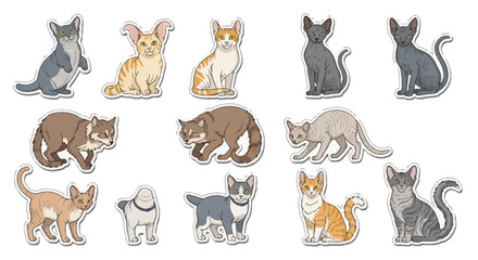 Fototapeta premium Cute cat sticker collection featuring various breeds and poses