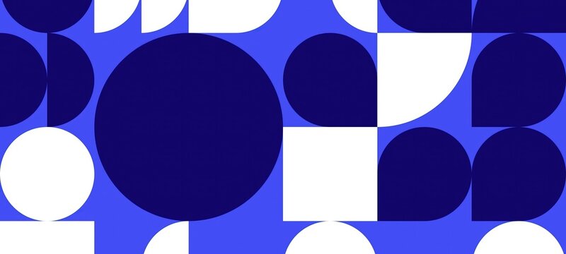 Bauhaus Geometric Deep Blue White Circles Flat Vector Minimalist Retro Pattern