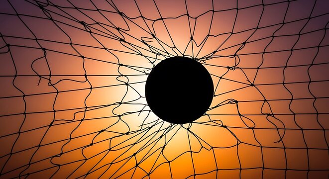 Abstract dark sphere trapped inside a complex web of intersecting black lines