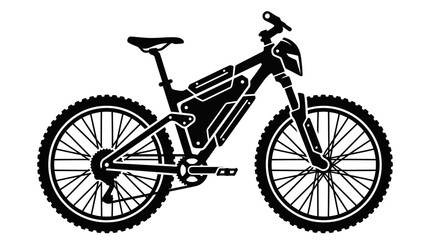 Fototapeta premium Electric Mountain Bike Silhouette - Black and White Vector Illustration
