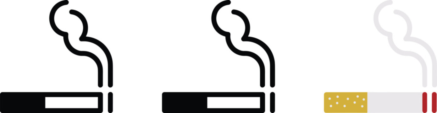 Minimalist smoking cigarette icon set with simple line style and colored tobacco illustration