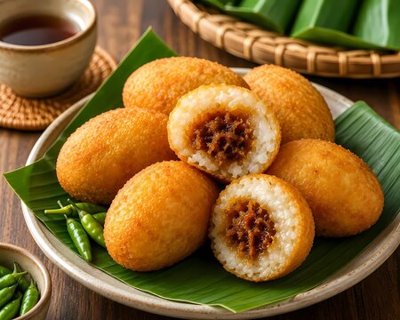 Traditional Indonesian Combro Snack with Spicy Oncom Filling