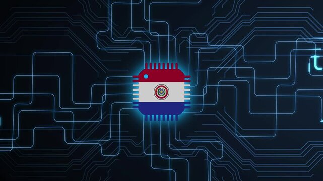 Abstract Technology Circuit Background with Paraguay Flag Chip Loop