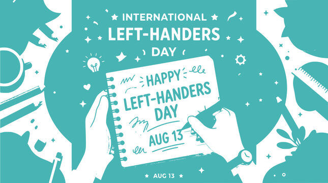 International Left-Handers Day August 13th Celebration with Hand-Drawn Illustration