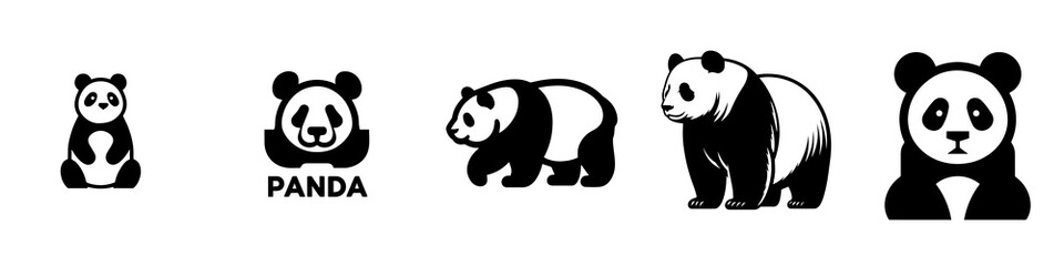 Panda silhouette and logo vector collection, cute giant panda icons and black bear mascot illustration set © fah 027