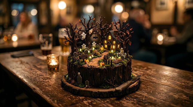 Tilt-Shift Miniature Scale Haunted Forest Cake
