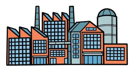 Obraz premium Illustration of a manufacturing plant factory building complex with manufacturin