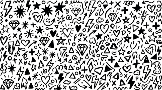Hand drawn doodle pattern black and white abstract shapes for creative projects