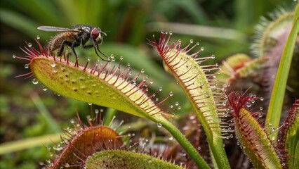 Close up of Insect is tempted by the sweet nectar of the carnivorous pitcher plant, Borneo, Malaysia.  © pinan