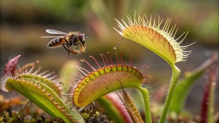 Close up of Insect is tempted by the sweet nectar of the carnivorous pitcher plant, Borneo, Malaysia.  © pinan