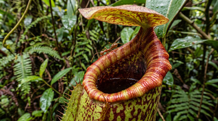 Close up of Insect is tempted by the sweet nectar of the carnivorous pitcher plant, Borneo, Malaysia.  © pinan