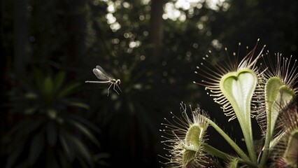 Close up of Insect is tempted by the sweet nectar of the carnivorous pitcher plant, Borneo, Malaysia.  © pinan