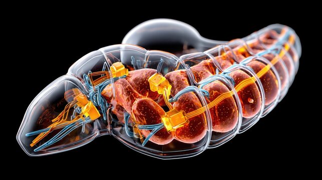 Anatomy of a Tardigrade: A detailed, transparent anatomical illustration revealing the internal organs and nervous system of a tardigrade, also known as a water bear, against a dark background.