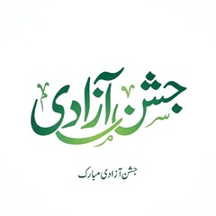 Fototapeta premium Jashn-e-Azadi Mubarak Urdu Calligraphy Illustration for Pakistan Independence Day Celebration on White Background