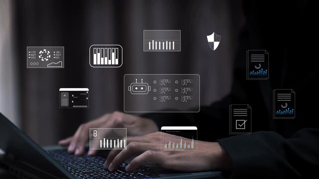 AI artificial intelligence and dashboard for data business analysis and Data Management System with KPI and metrics connected to the database for technology finance.