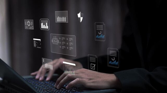 AI artificial intelligence and dashboard for data business analysis and Data Management System with KPI and metrics connected to the database for technology finance.