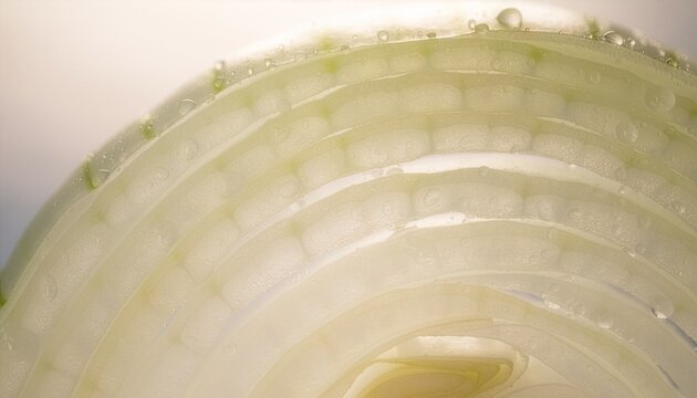 Extreme macro of onion layers showing translucent structure.