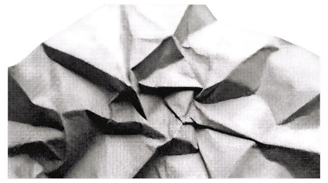 Abstract texture of crumpled paper with sharp shadows isolated on transparent background