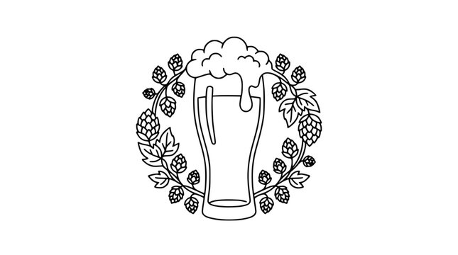 Minimalist Beer Glass Illustration with Hops Wreath for Brewery Branding