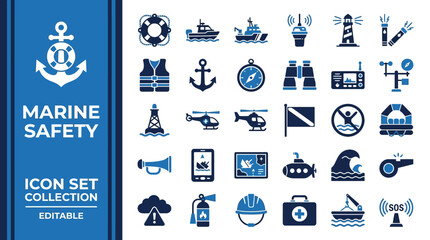Marine safety and maritime rescue equipment icons © Iconesia Studio