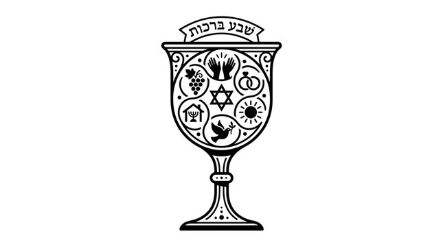 Kiddush Cup with Seven Blessings Symbols - Jewish Wedding Celebration