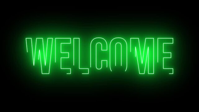 Neon green welcome sign animation with glowing text effect neon welcome sign glowing text animation green neon text